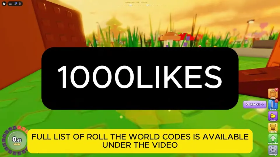 The roll the world code 1000LIKES shown on screen