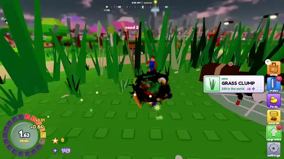 Tiny ball in the grass with a new item popup for grass clump