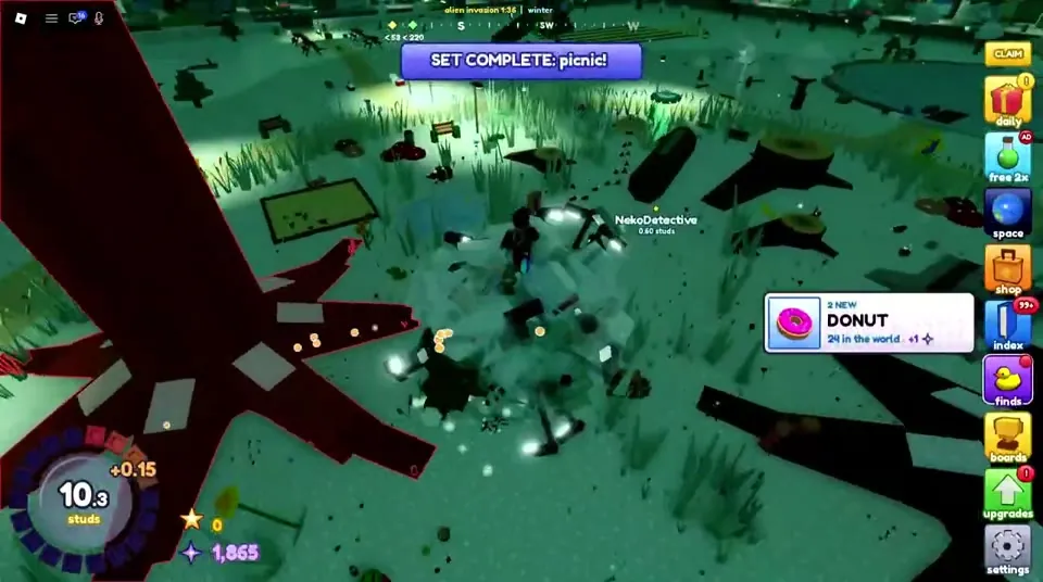 New item popup for a donut while rolling through a dark forest
