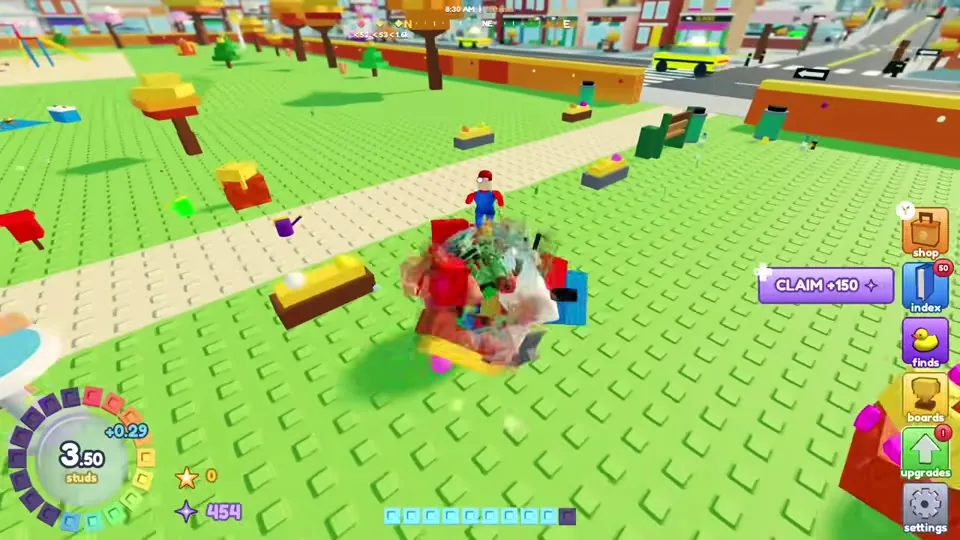 Ball at 3 studs rolling through a park with blocks and benches