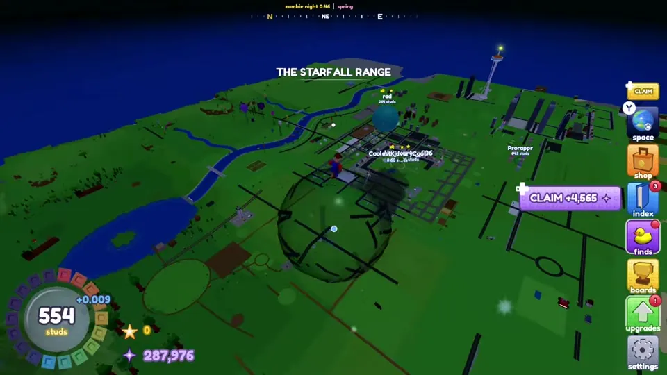 Huge ball over The Starfall Range at 554 studs